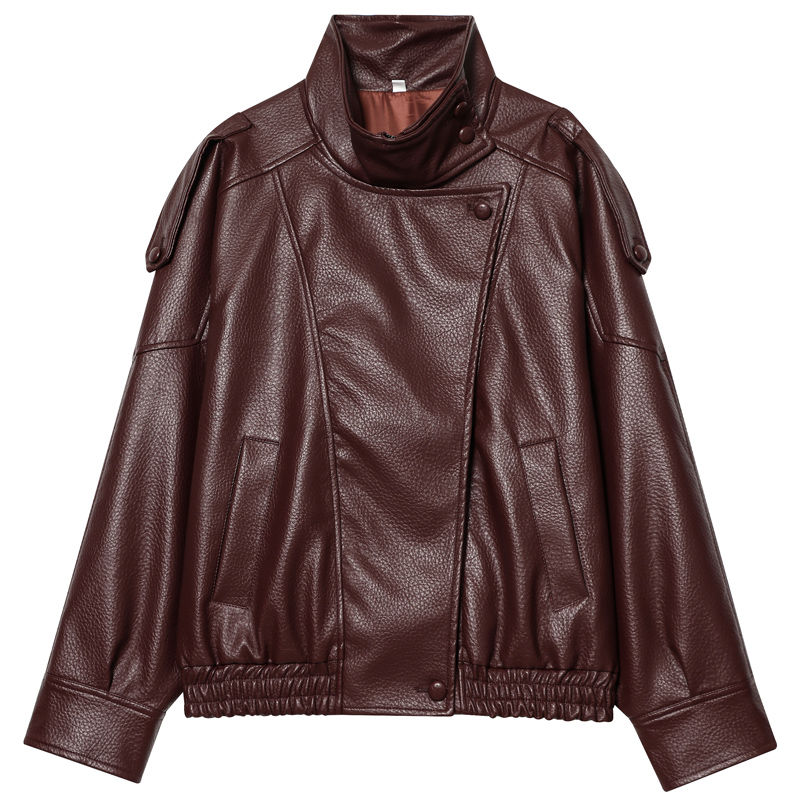 Thumbnail: HXAO New Arrival Women's Bomber Jacket Leather Black Jackets Cropped Oversize Ou