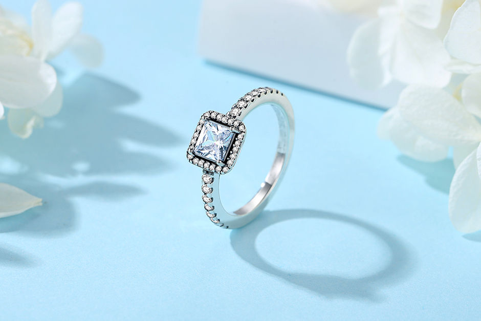 Thumbnail: Original 925 Sterling Silver Ring Love Heart Pave CZ Crystal Stackable Rings For