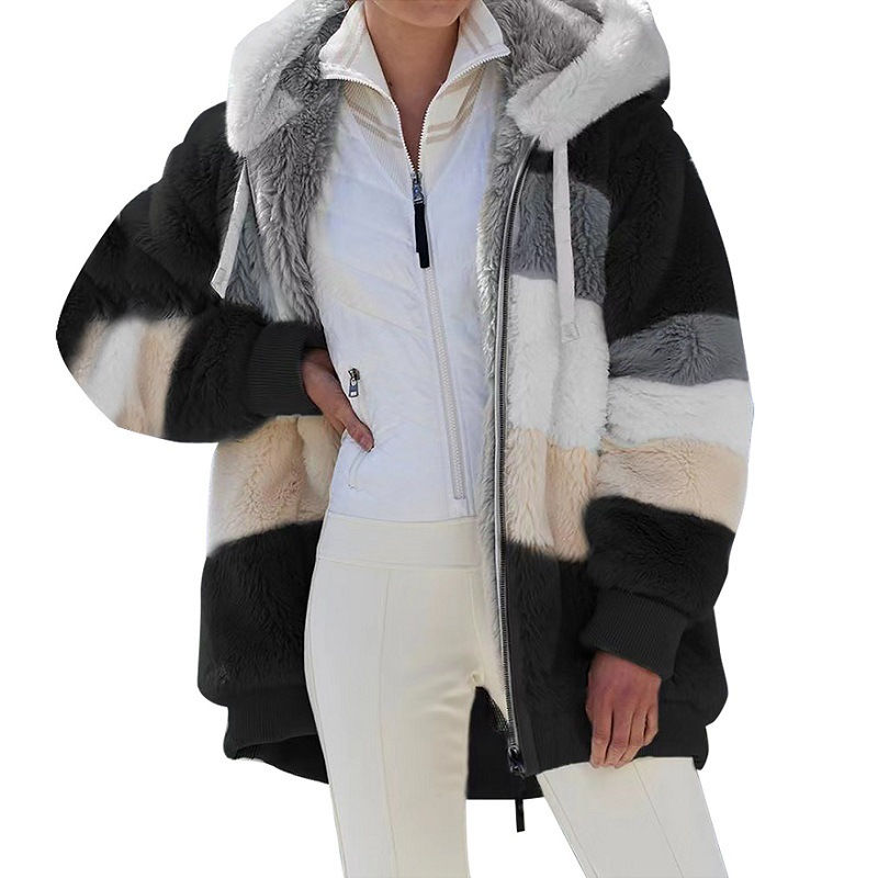 Thumbnail: Oversized Jacket for Women 2023 New Autumn Winter Warm Plush Pocket Hooded Stree