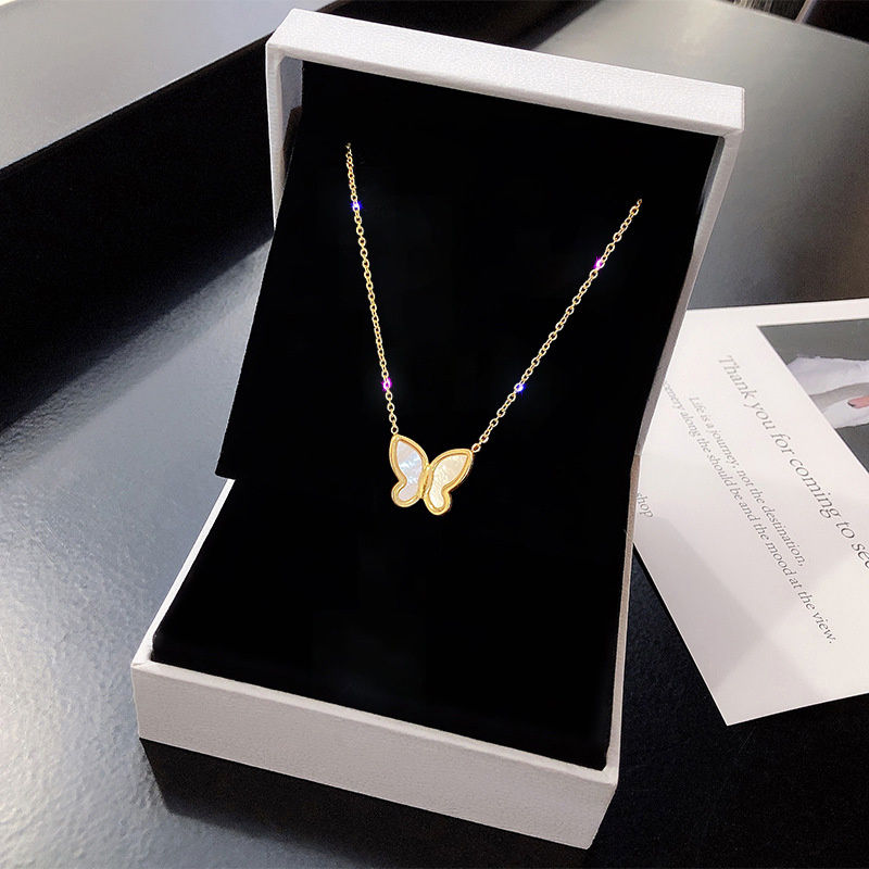 Thumbnail: New Shiny Butterfly Necklace Ladies Exquisite Double Layer Clavicle Chain Neckla