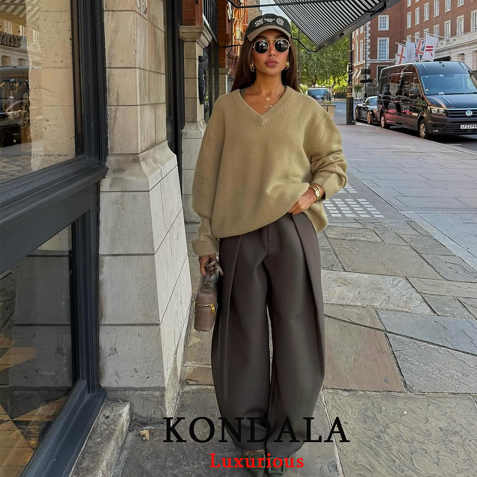 Thumbnail: KONDALA Casual Chic Wide Leg Pants Women Office Lady Pockets Pleated Long Trouse