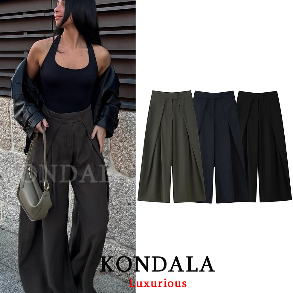 Thumbnail: KONDALA Casual Chic Wide Leg Pants Women Office Lady Pockets Pleated Long Trouse