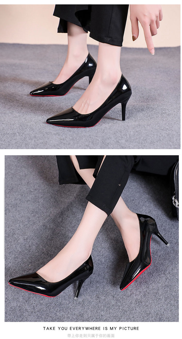 Thumbnail: Sexy Pointed Toe Patent Leather High Heels Temperament Girl Red Sole Party Dress