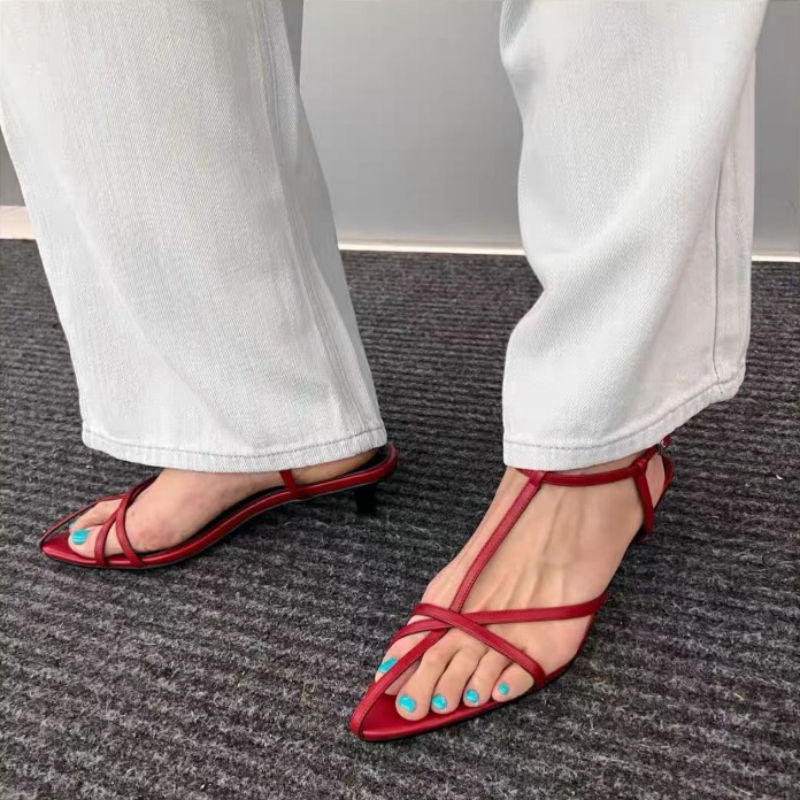 Thumbnail: Women Sandal Summer New Fashion Narrow Band Ladies Gladiator Shoes Thin Low Heel