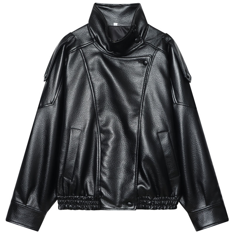 Thumbnail: HXAO New Arrival Women's Bomber Jacket Leather Black Jackets Cropped Oversize Ou