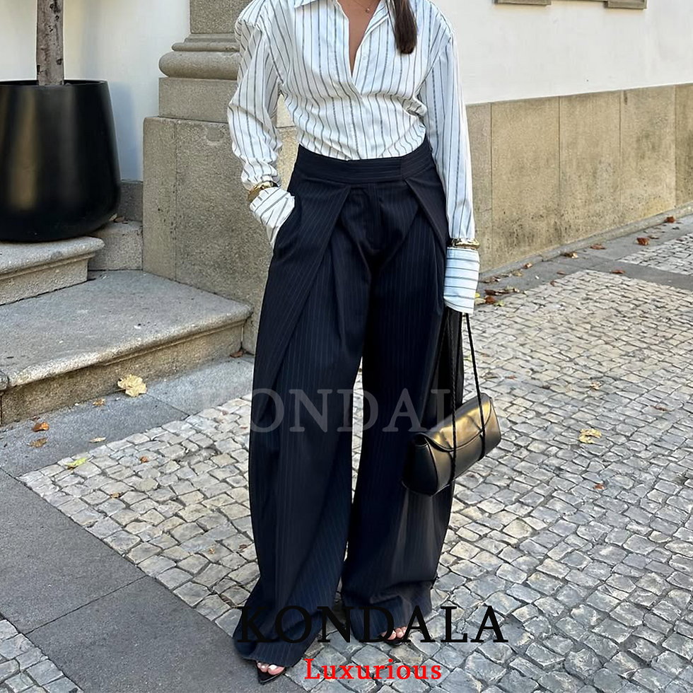 Thumbnail: KONDALA Casual Chic Wide Leg Pants Women Office Lady Pockets Pleated Long Trouse