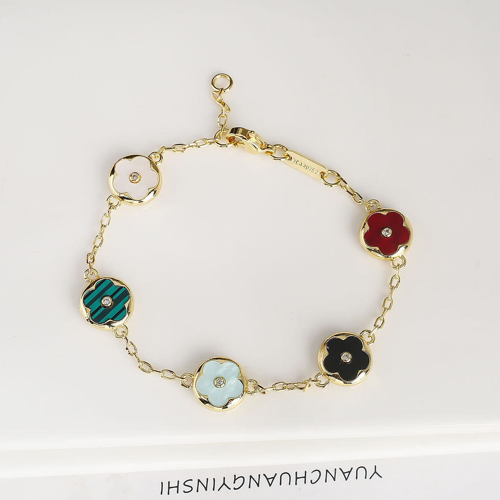 Thumbnail: Trendy Creative Adjustable Round Five Leaf Flower Gold-Plated Bracelet Luxury fo