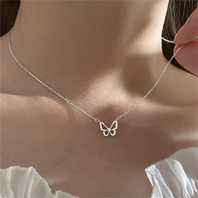 Thumbnail: New Shiny Butterfly Necklace Ladies Exquisite Double Layer Clavicle Chain Neckla