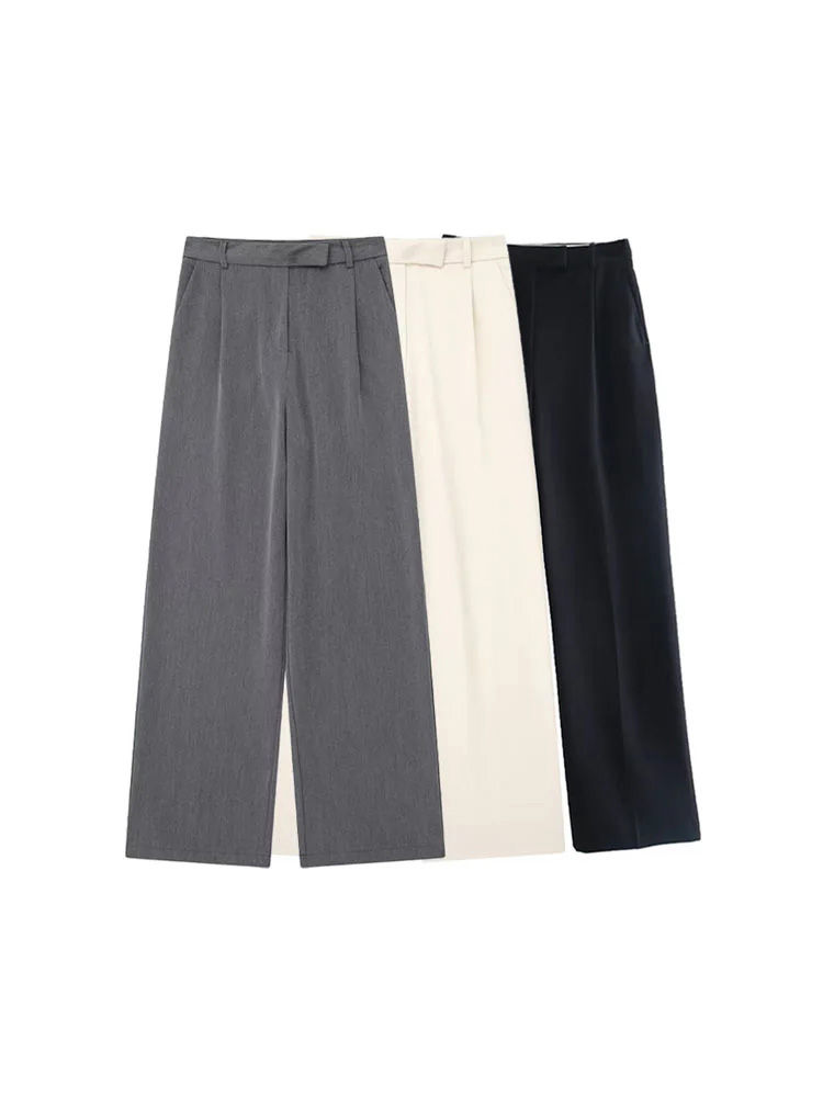 Thumbnail: Willshela Women Fashion Solid Front Zipper Straight Pants Vintage High Waist Ful