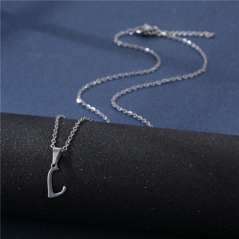 Thumbnail: Fashion Initial Letter Pendant Necklace for Women Simple Stainless Steel Letter 
