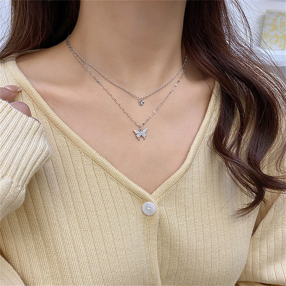 Thumbnail: New Shiny Butterfly Necklace Ladies Exquisite Double Layer Clavicle Chain Neckla
