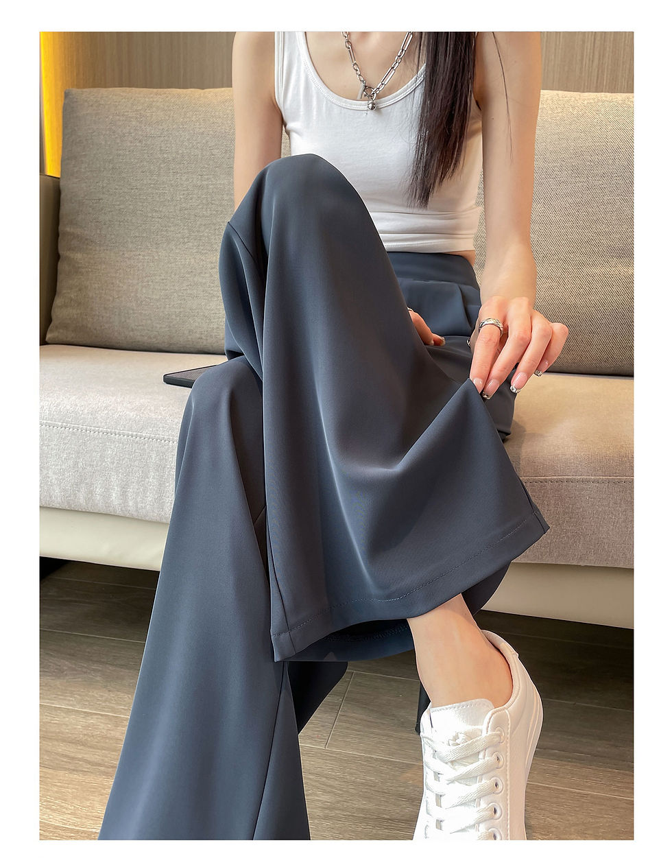 Thumbnail: High Waist Wide Leg Pants Women's Loose Casual Straight Cut Nine Point Long Trou