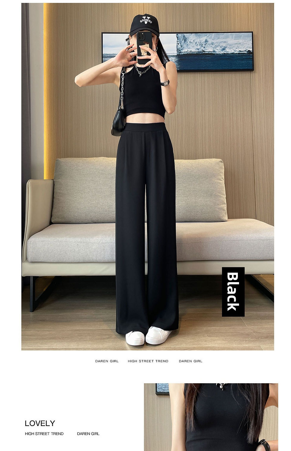 Thumbnail: High Waist Wide Leg Pants Women's Loose Casual Straight Cut Nine Point Long Trou