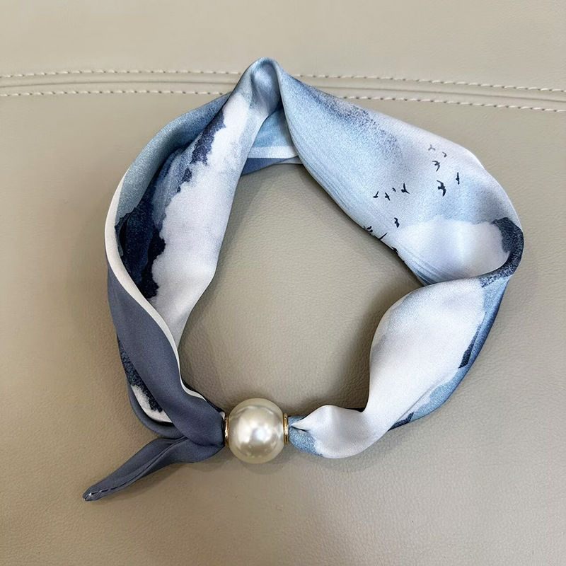 Thumbnail: 1/2PCS Elegant Pearl Tail Magnetic Clasp Scarf Summer New Versatile Breathable F