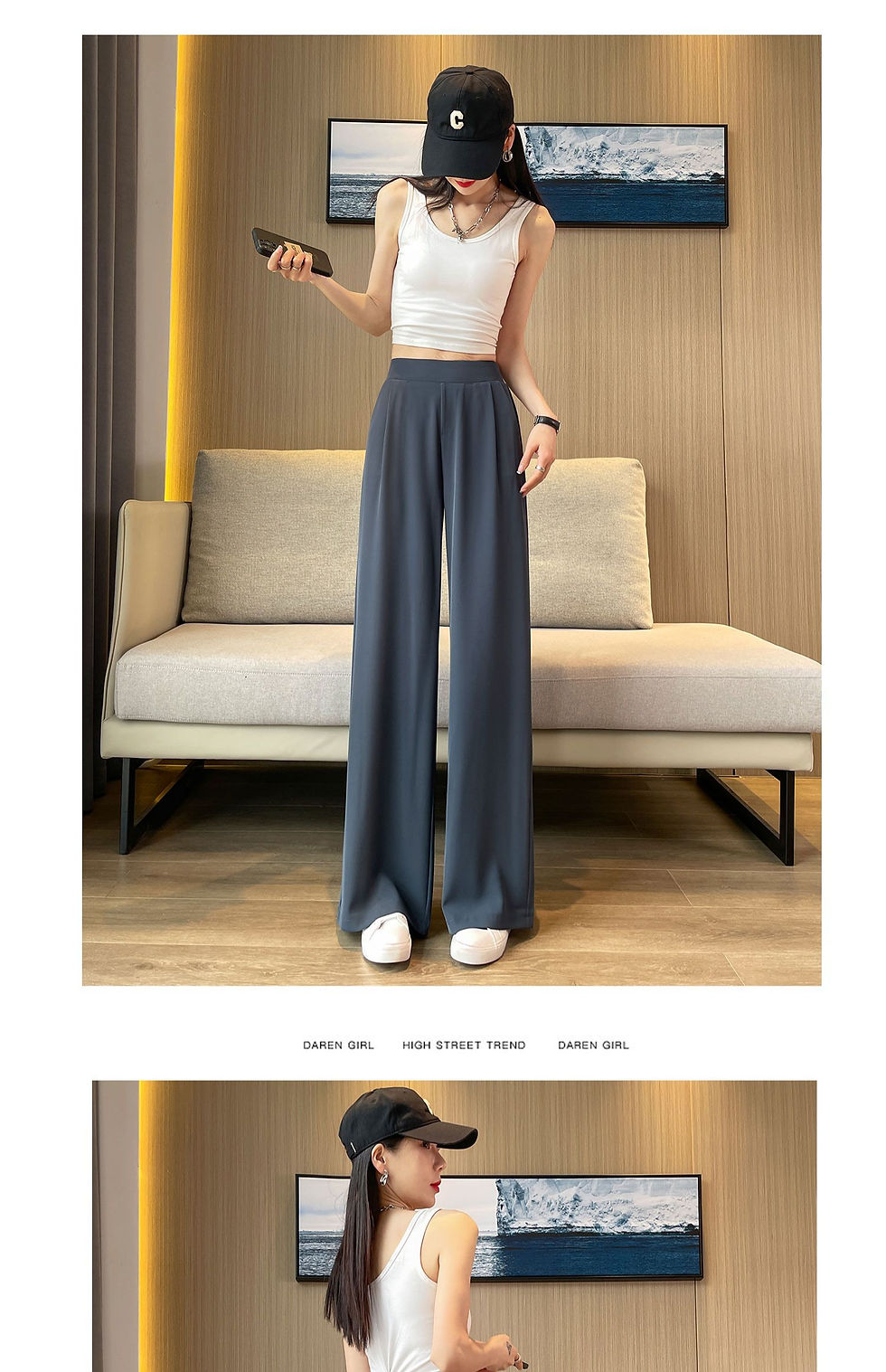Thumbnail: High Waist Wide Leg Pants Women's Loose Casual Straight Cut Nine Point Long Trou
