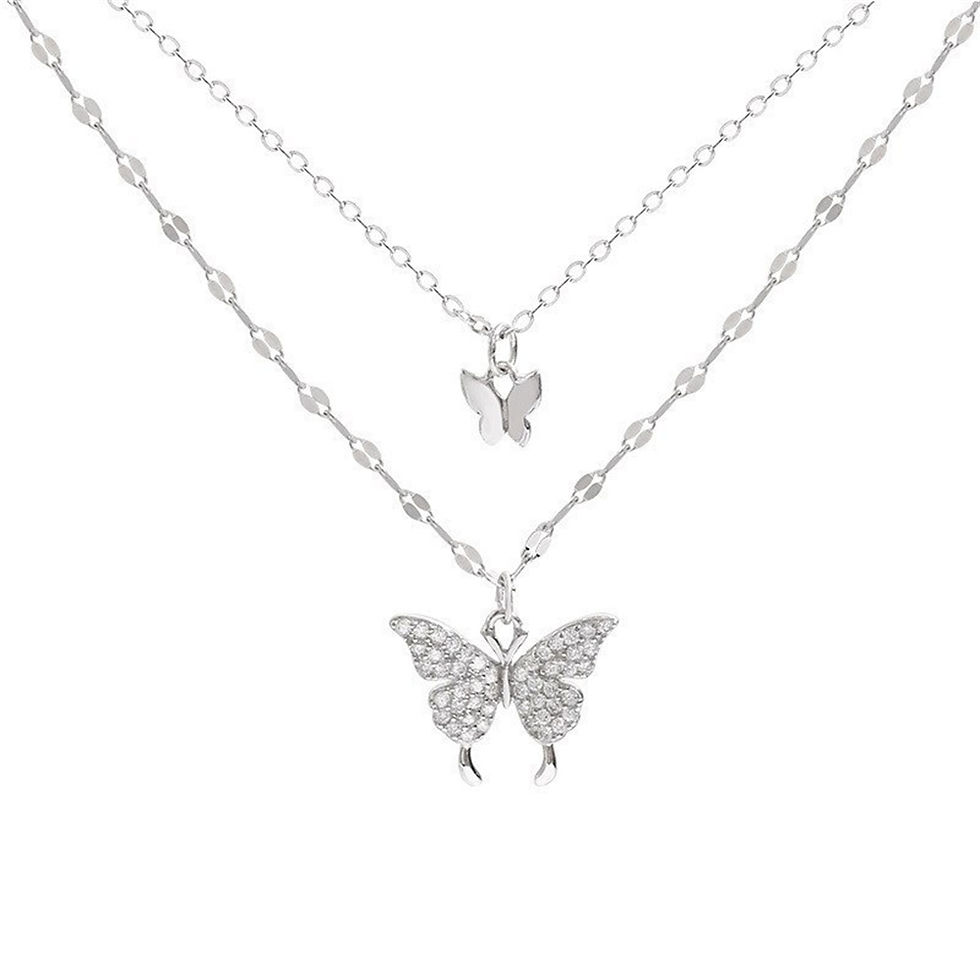 Thumbnail: New Shiny Butterfly Necklace Ladies Exquisite Double Layer Clavicle Chain Neckla