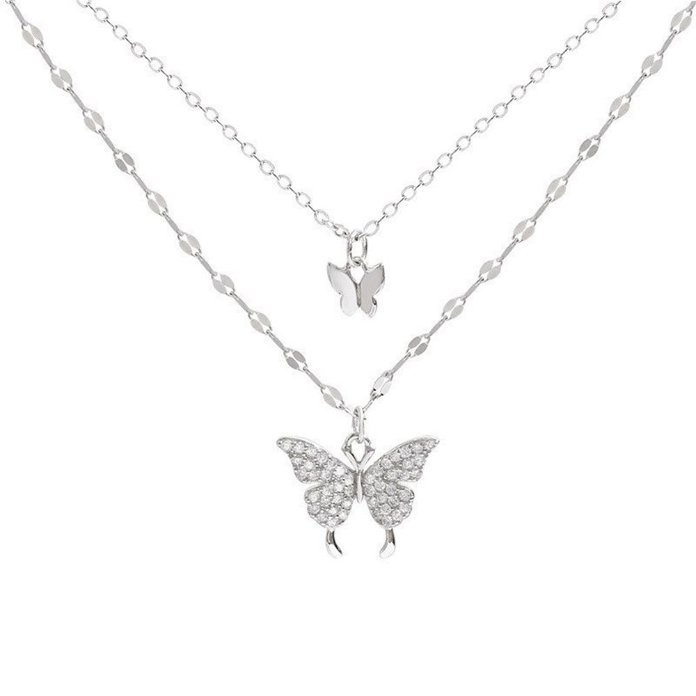 New Shiny Butterfly Necklace Ladies Exquisite Double Layer Clavicle Chain Neckla
