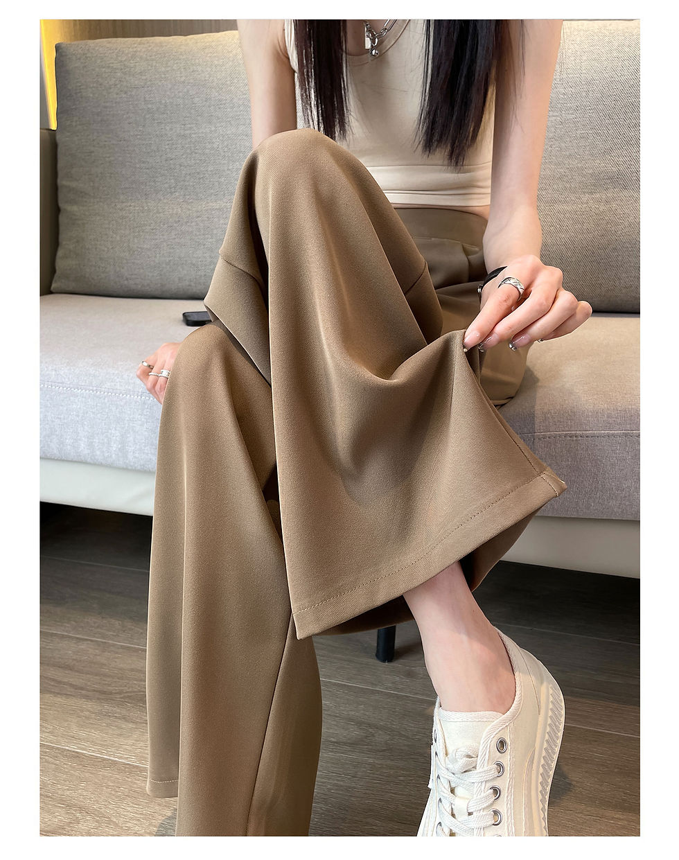 Thumbnail: High Waist Wide Leg Pants Women's Loose Casual Straight Cut Nine Point Long Trou