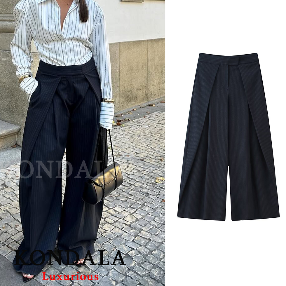 Thumbnail: KONDALA Casual Chic Wide Leg Pants Women Office Lady Pockets Pleated Long Trouse