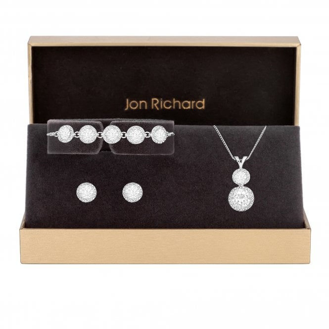 Jon Richard Silver Plated Crystal Halo Solitaire Trio Set