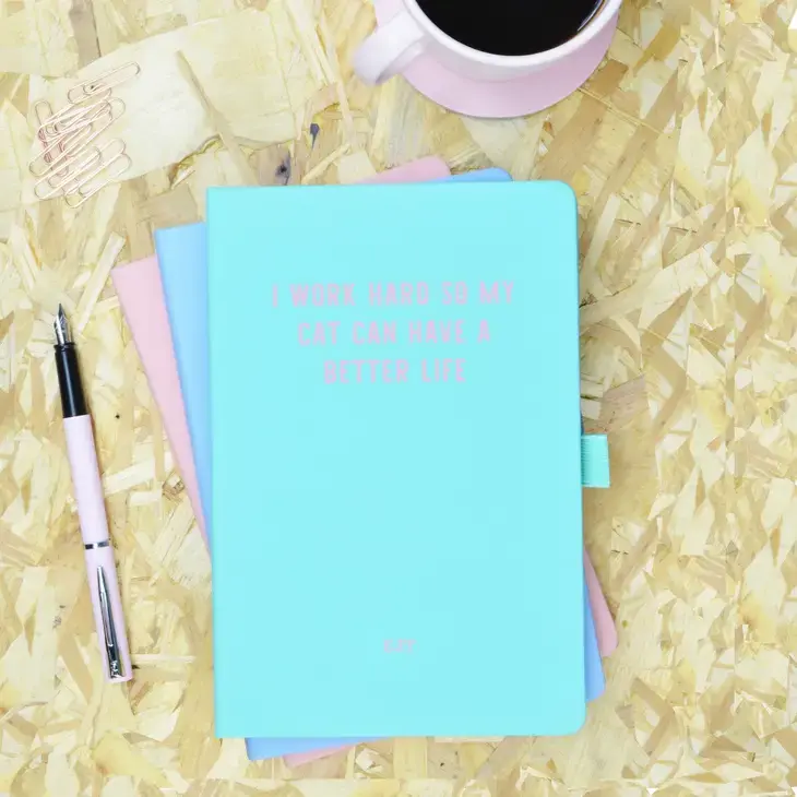 Flamingo Candles Notebook - 'I work hard so my cat can have a better life'