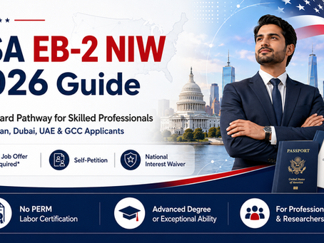 USA EB-2 NIW 2026 guide for skilled professionals and researchers in Pakistan, Dubai, UAE and GCC, highlighting self-petition and no PERM labor certification.