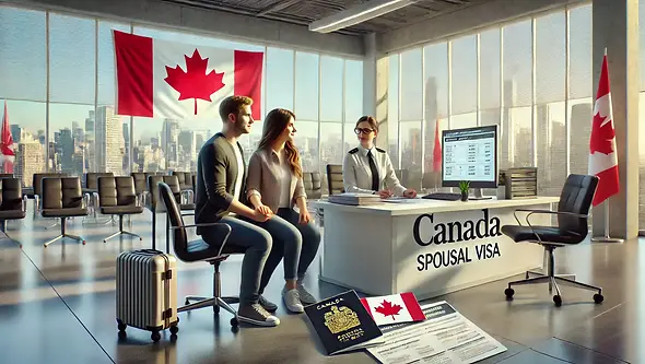 DALL·E 2024-09-06 18.41.11 - A realistic scene of a couple applying for a Canadian spousal