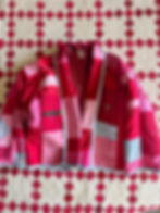 Thumbnail: Red and pink denim shawl quilt jacket 