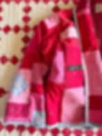 Thumbnail: Red and pink denim shawl quilt jacket 