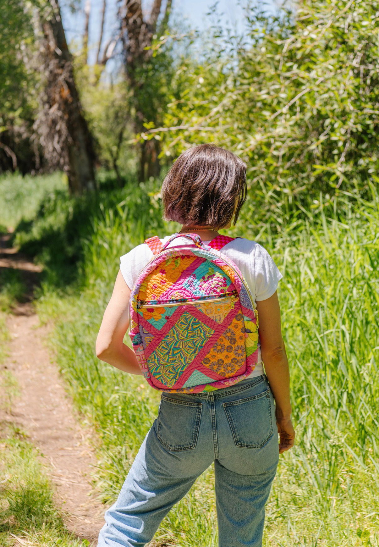 Modern pink floral backpack