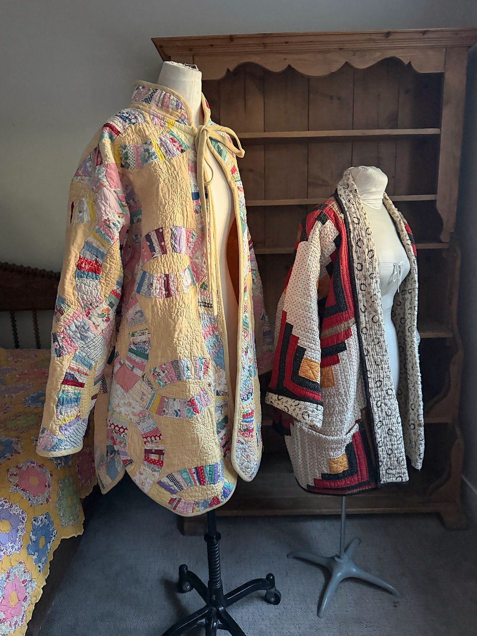 Thumbnail: Yellow double wedding ring quilt jacket 