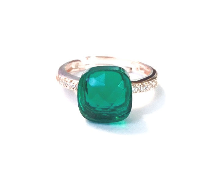 Miniature : Anello con pietra quadrata sfaccettata e zirconi con gambo regolabile