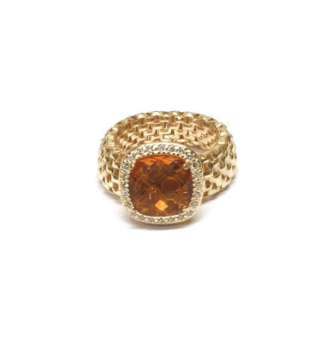 Miniatura: Anello maglia coreana elastica con pietra quadrata e giro di zirconi