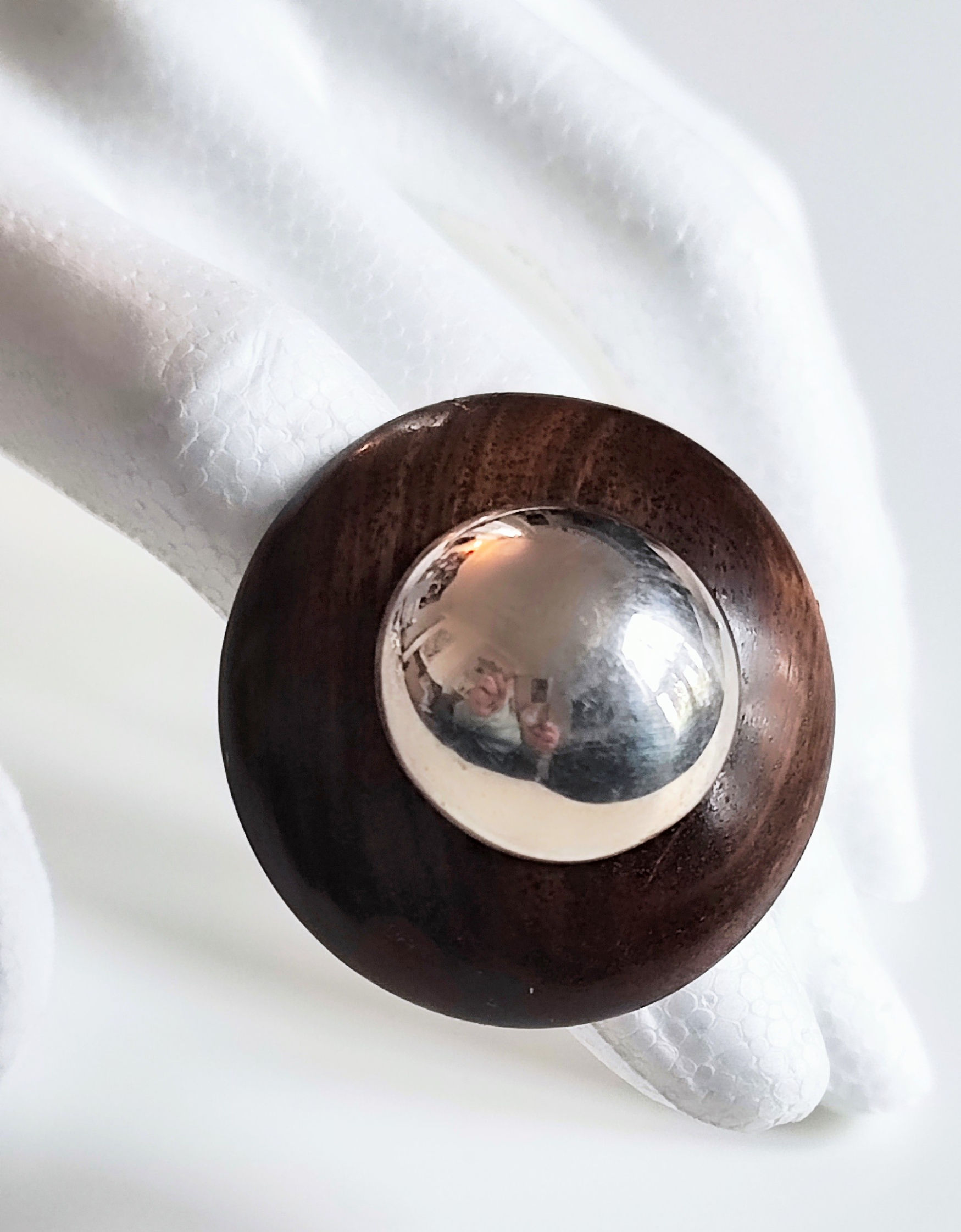 BA3-Bague en Argent et Corne avec Grande Boule Argent