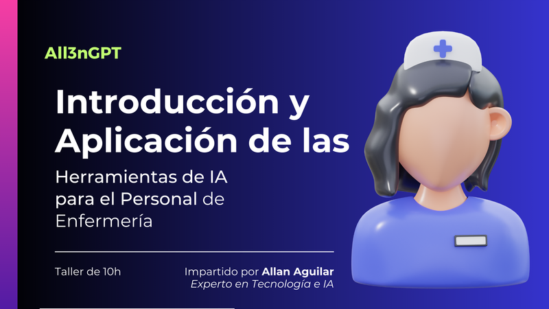 Un icono que repredenta a una enfermera, se lee el título "Introducción y aplicación de las Herramientas de IA para el personal de enfermería"