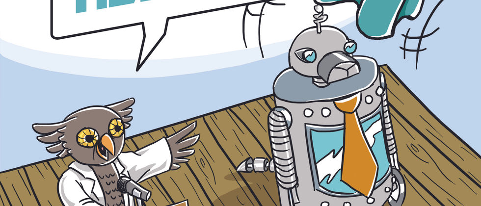 In the image, Professor Owl reveals The Robotter 1.0!