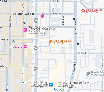Map of downtown Carson City, NV showing location of Meeting