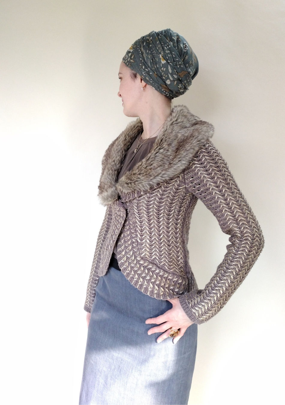 gray head scarf with modest outfit
