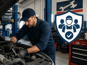 Auto mechanic repairing a vehicle in a Connecticut auto repair shop, representing workers’ compensation insurance and employee protection for mechanics.