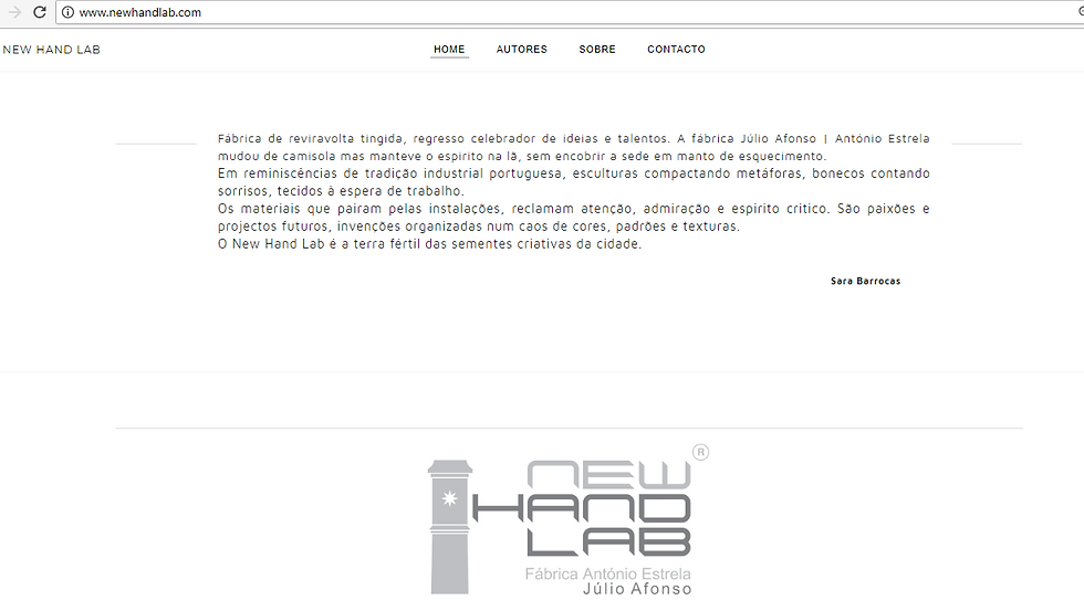 Website da New Hand Lab - Texto de apresentação (2018)