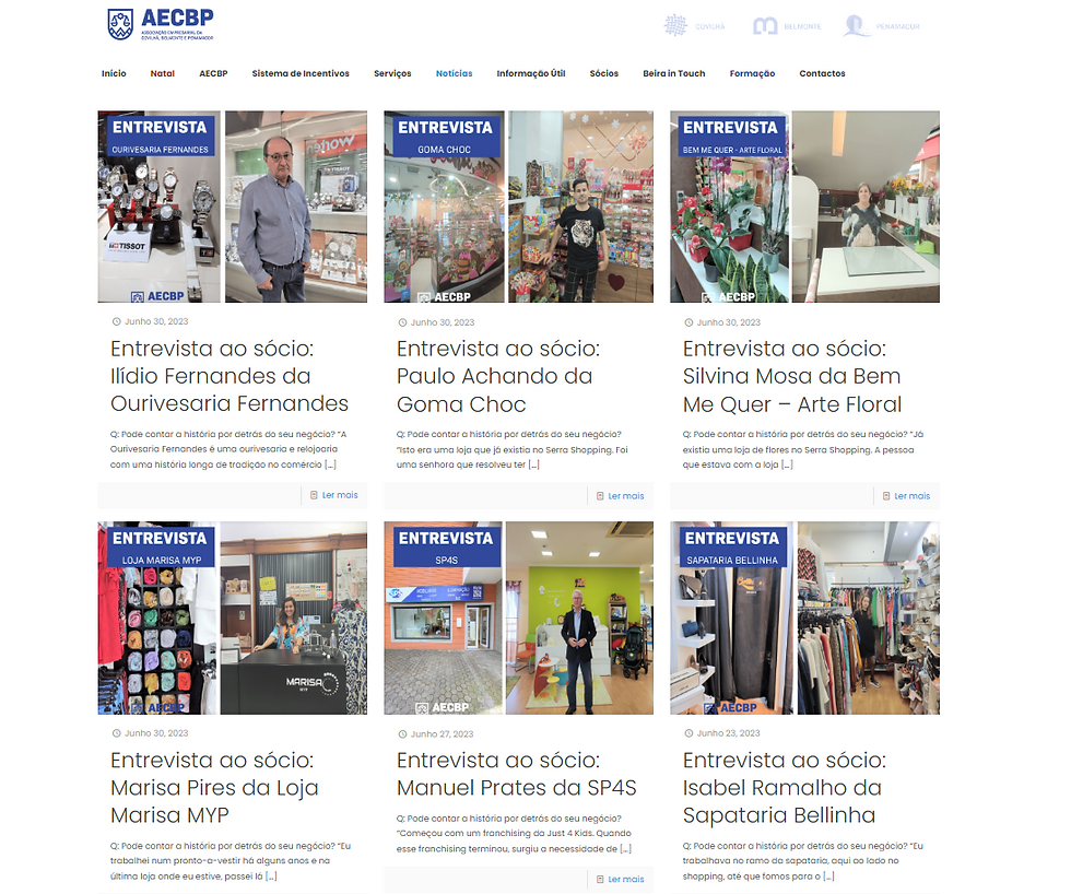Print de algumas das entrevistas realizadas - publicadas no site da AECBP
