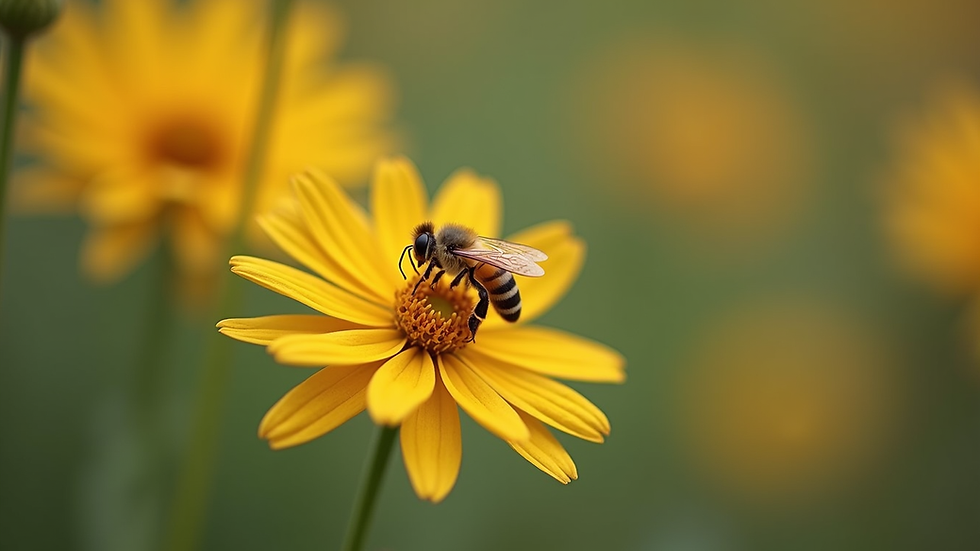 Close-up view of a bee pollinating a flower