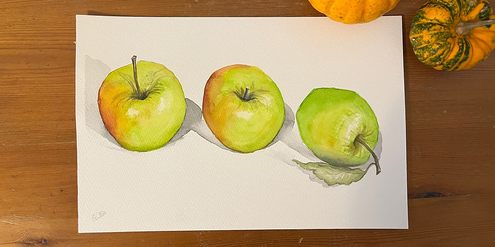 Online watercolour Apple painting class
