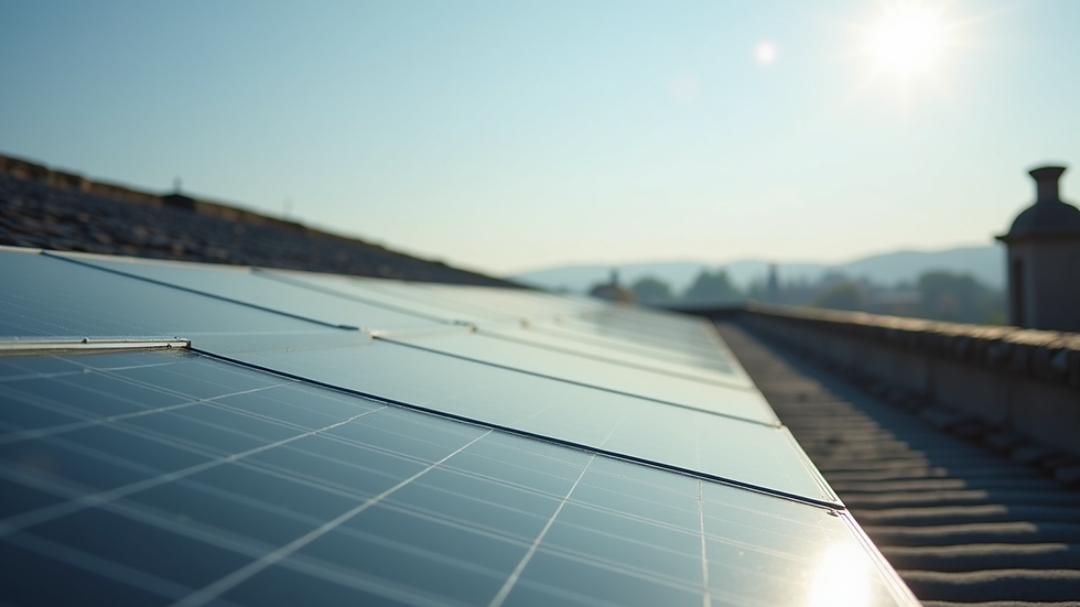 Eye-level view of solar panels on a rooftop