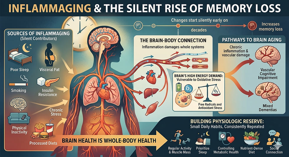 sources of inflammation leading to memory loss described through a visual with a human body