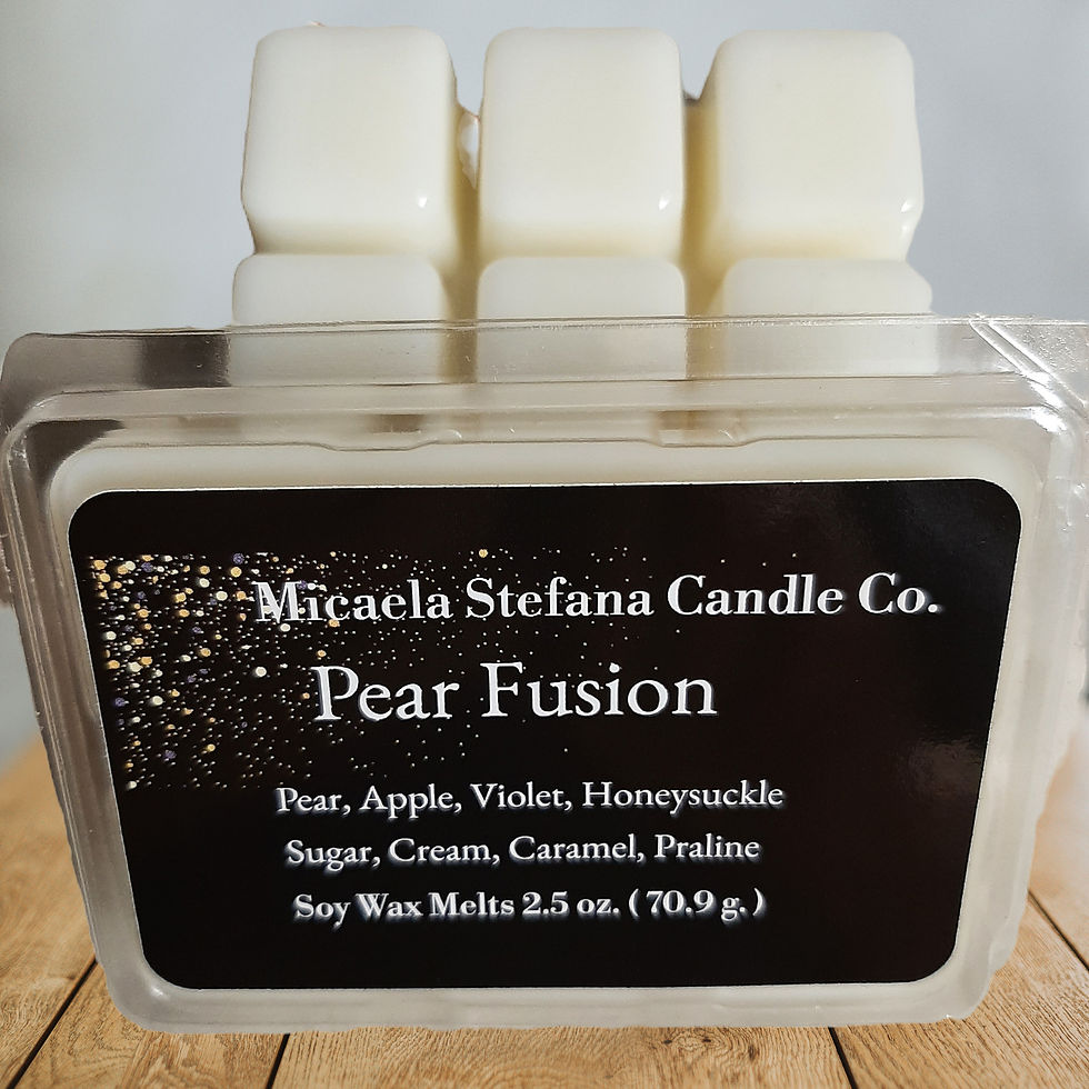 A six pack of Pear Fusion Soy Wax Melts. Front View.