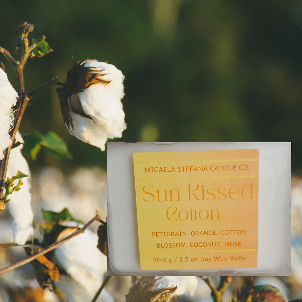 A six pack of Sun Kissed Cotton Soy Wax Melts. Front view.