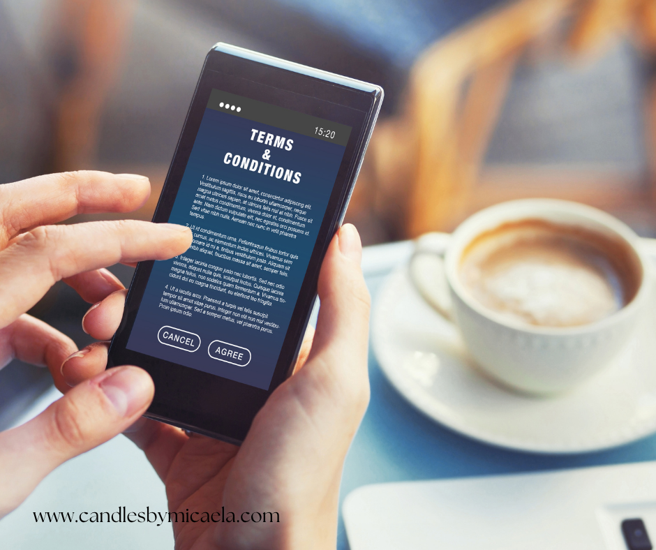 Terms and Conditions displayed on a cell phone.