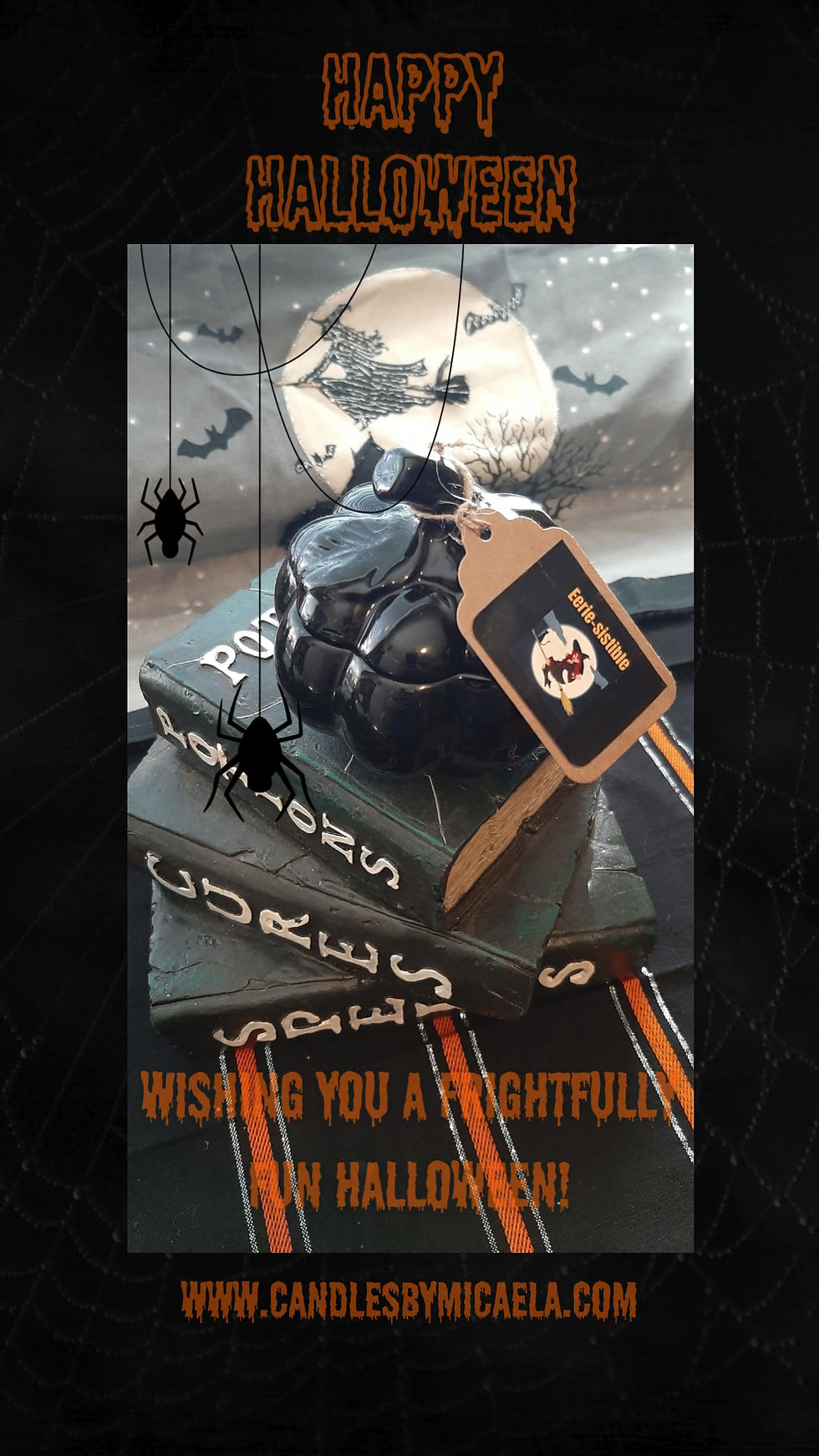 Thumbnail: Eeerie-sistible black ceramic pumpkin candle with Halloween wishes video.