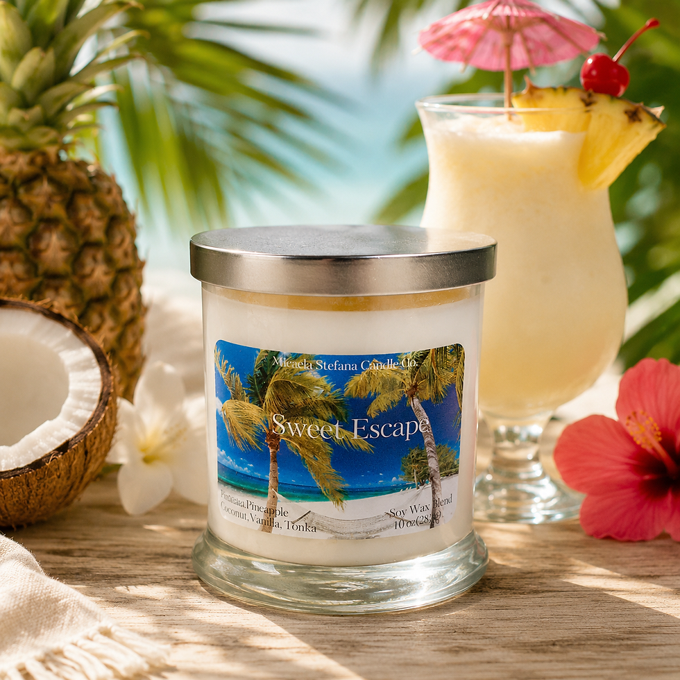 Sweet Escape candle witha flat silver lid.